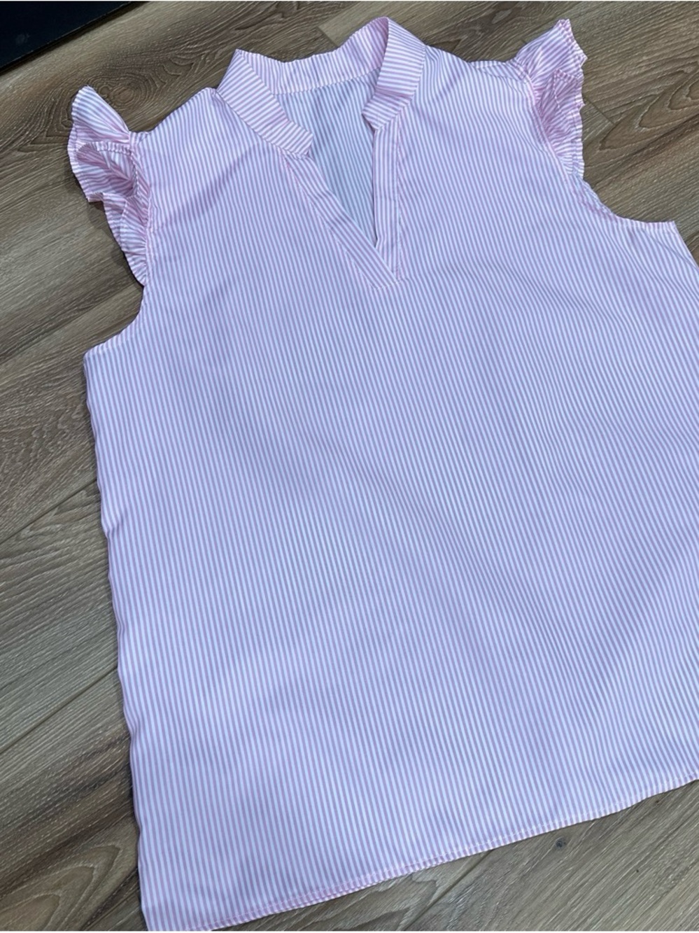 Sleeveless Pink Stripe Ruffle Shoulder Top